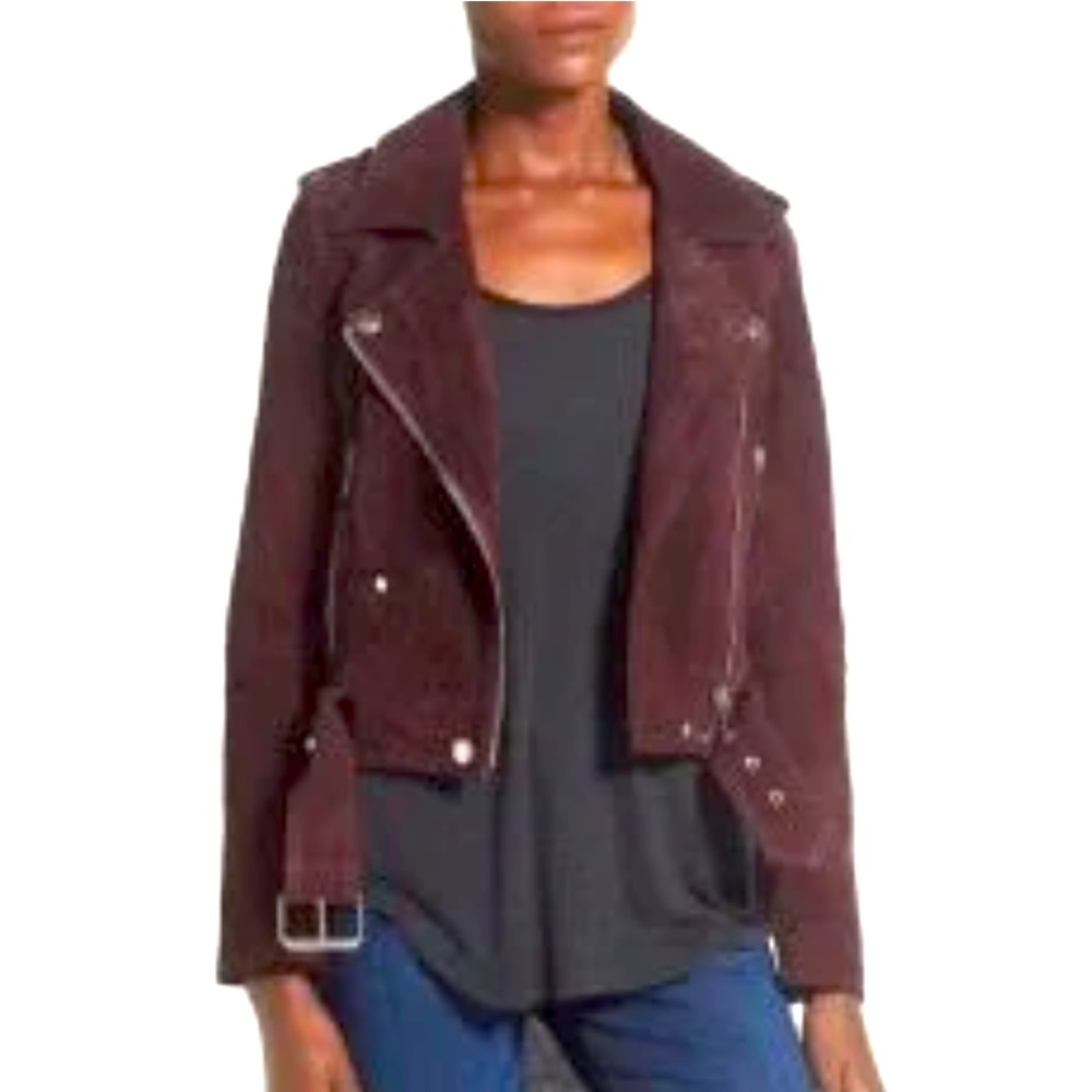 Blank NYC Suede Moto Jacket XS Burgundy